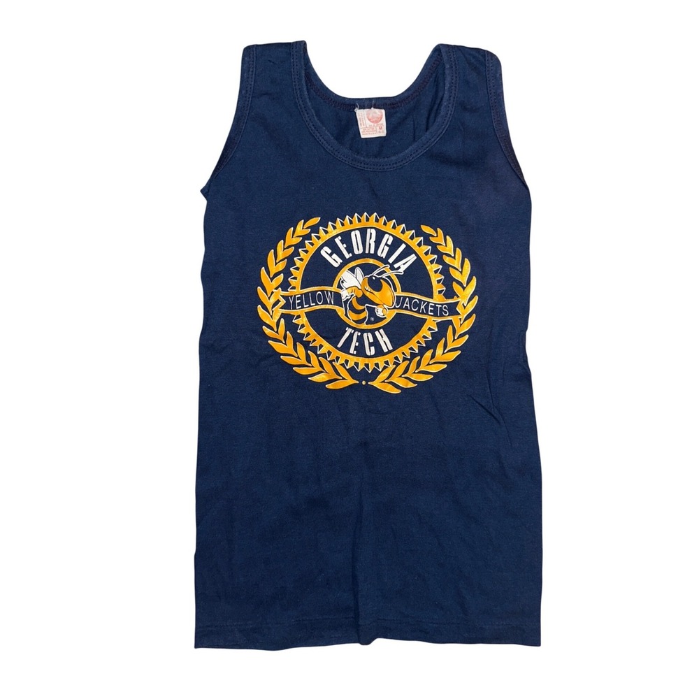 Vintage Georgia Tech Yellow Jackets Artex Tank Top Navy Blue Youth Medium 10-12